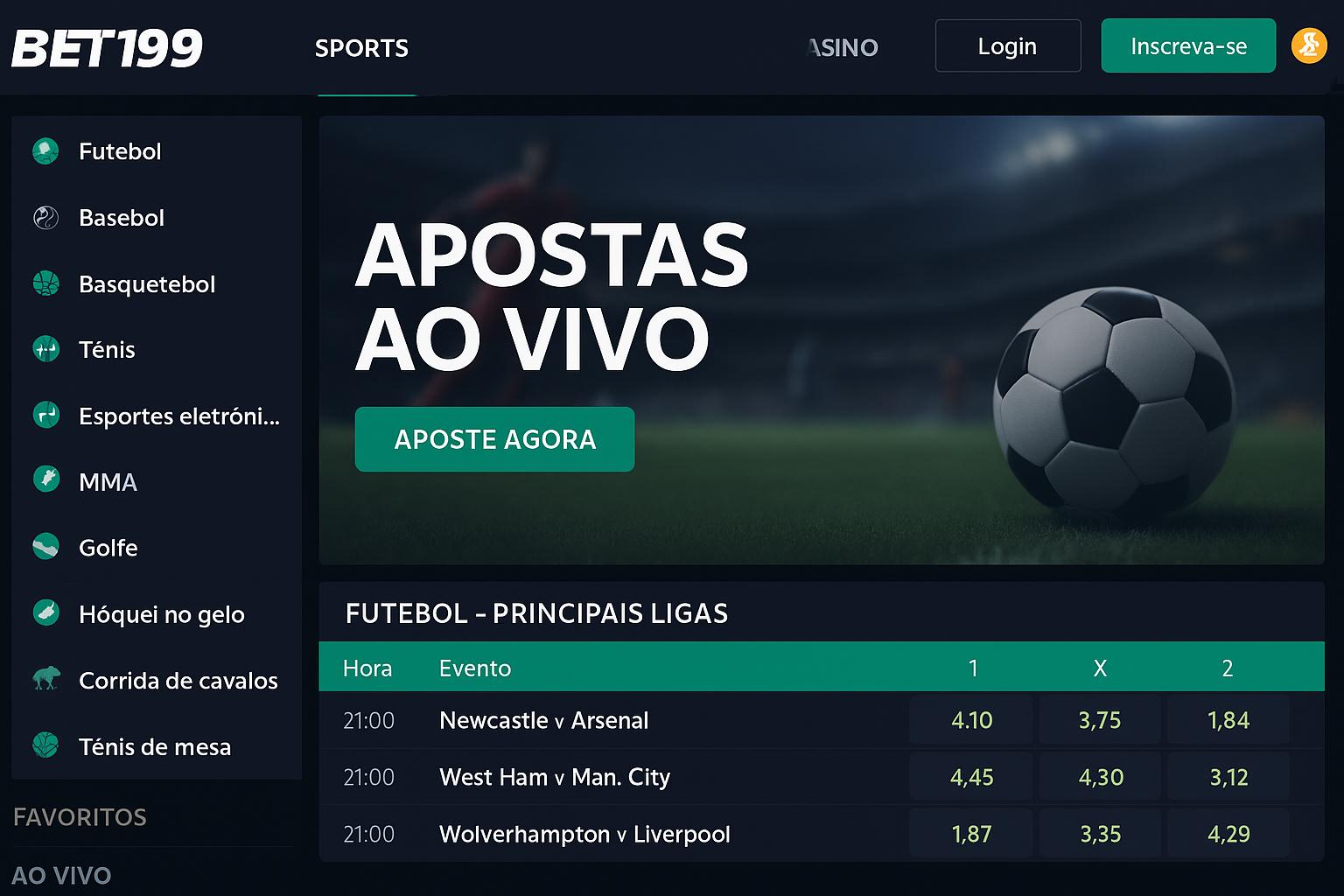 Aposte em apostas esportivas no cassino online BET199